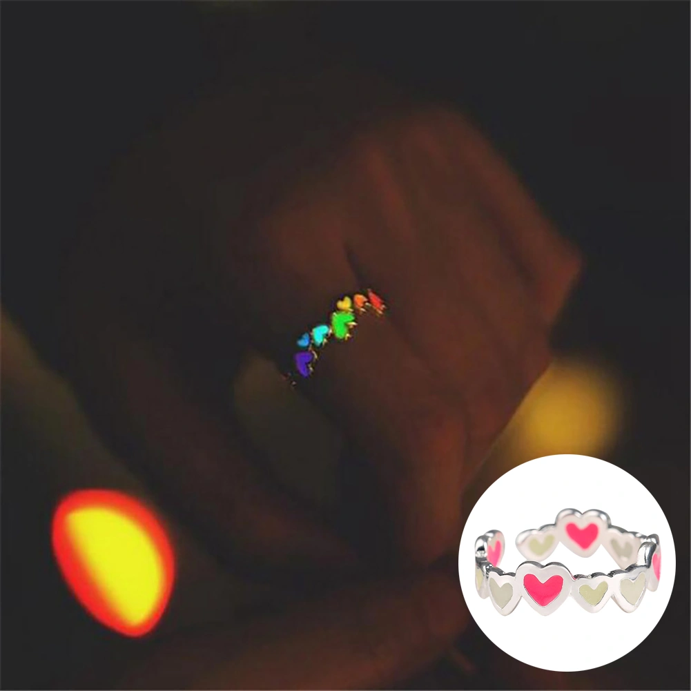 Luminous Colorful Hearts Lovers Couples Ring Promise Wedding Party Jewelry Decor