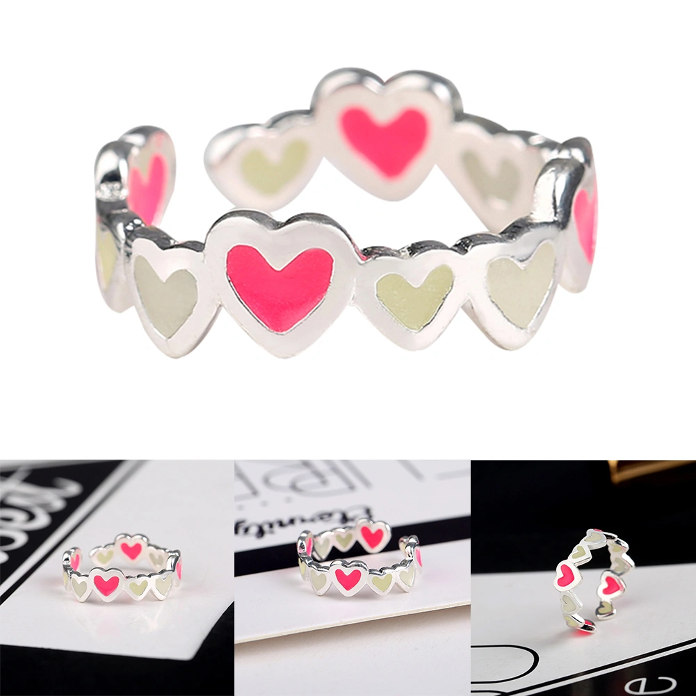 Luminous Colorful Hearts Lovers Couples Ring Promise Wedding Party Jewelry Decor