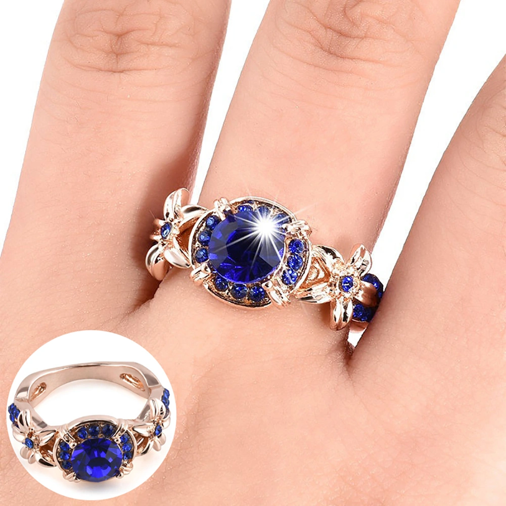 Women Artificial Retro Sapphire Ruby Rhinestones Wedding Engagement Ring Jewelry