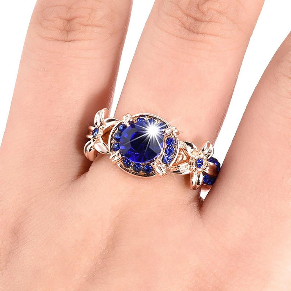 Women Artificial Retro Sapphire Ruby Rhinestones Wedding Engagement Ring Jewelry