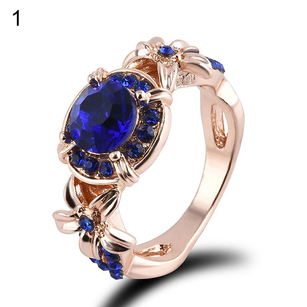 Women Artificial Retro Sapphire Ruby Rhinestones Wedding Engagement Ring Jewelry
