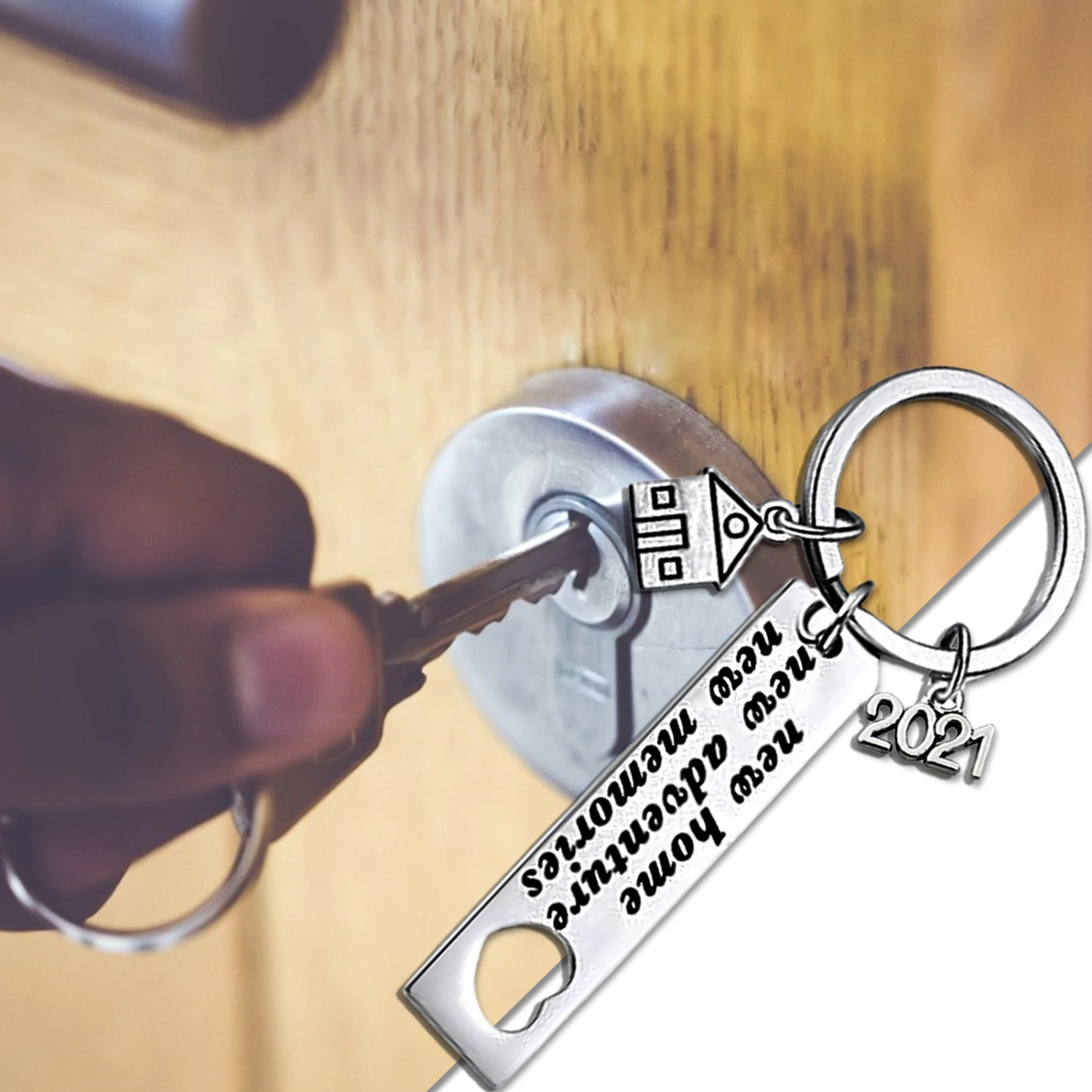 2021 New Home New Adventure Stainless Steel Key Chain Moving Housewarming Gift