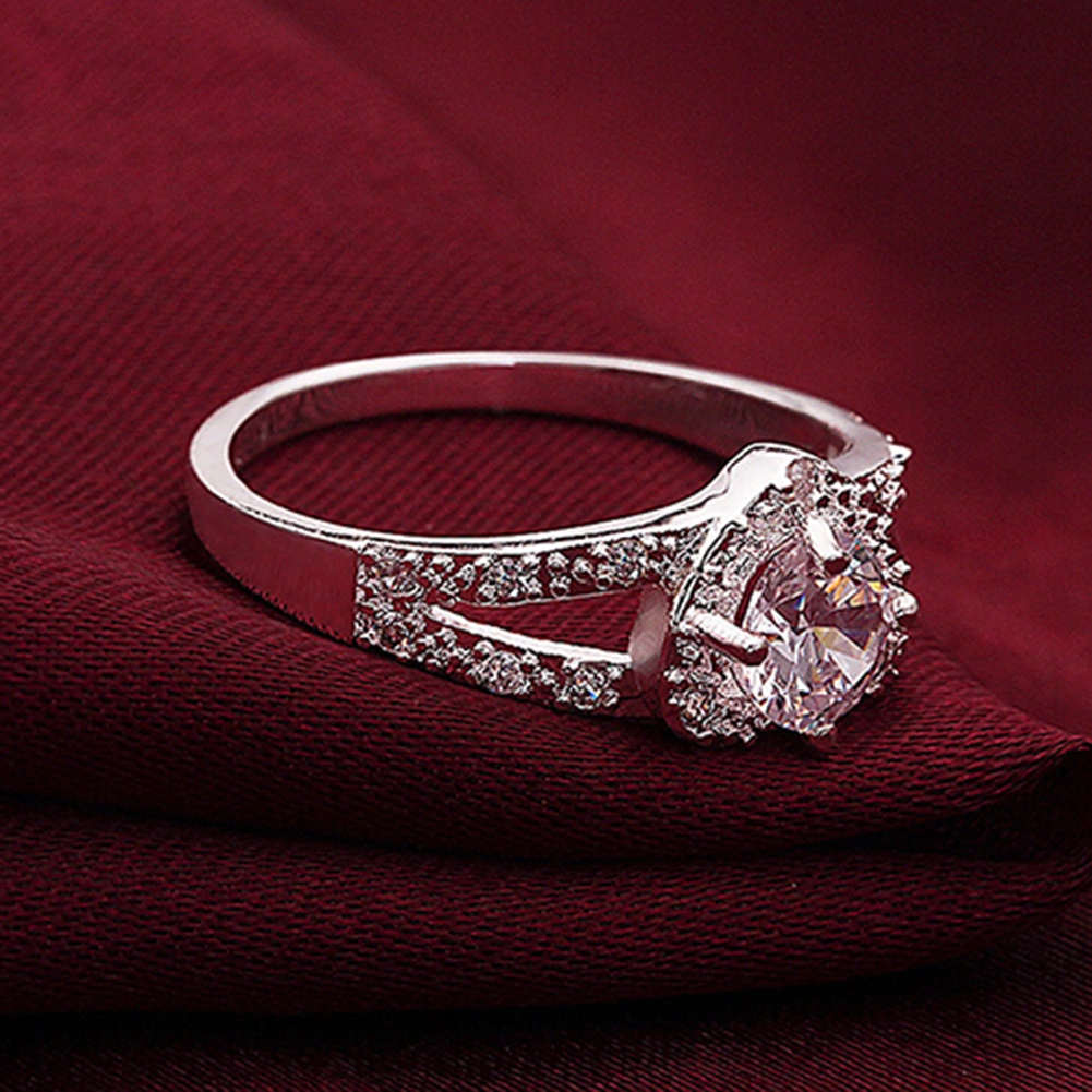 Women 925 Sterling Silver Crystal Love Heart Shaped Ring Bridal Wedding Jewelry