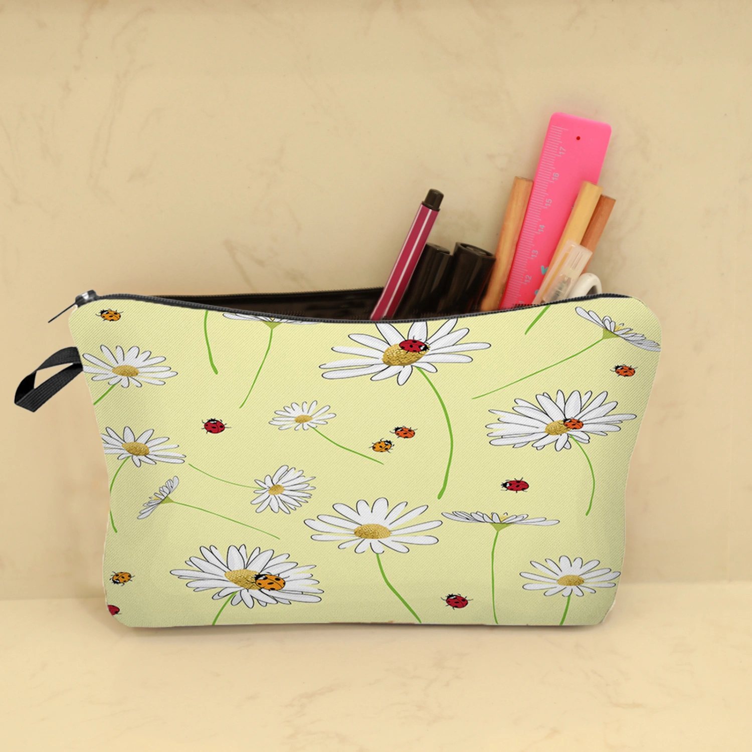 Makeup Bag Large Capacity Flower Print Lightweight Sweet Organizer Bag for Daily Use