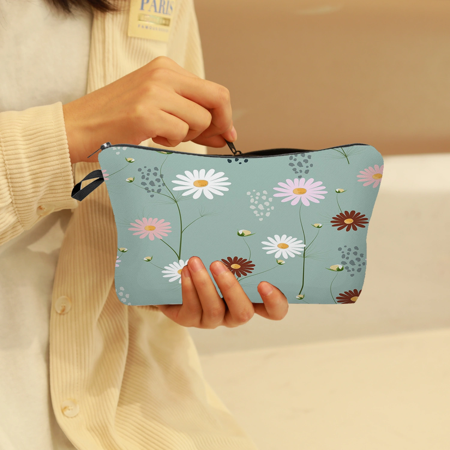 Makeup Bag Large Capacity Flower Print Lightweight Sweet Organizer Bag for Daily Use
