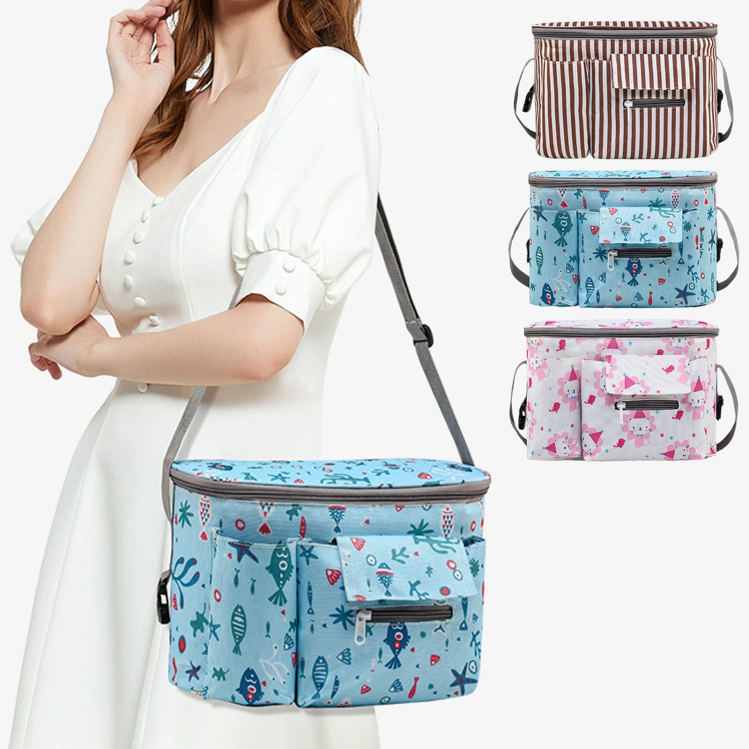 Baby Stroller Bag Multipurpose Large Capacity Bottle Holder Pocket Waterproof Mummy Diaper Storage Bag for Outdoor