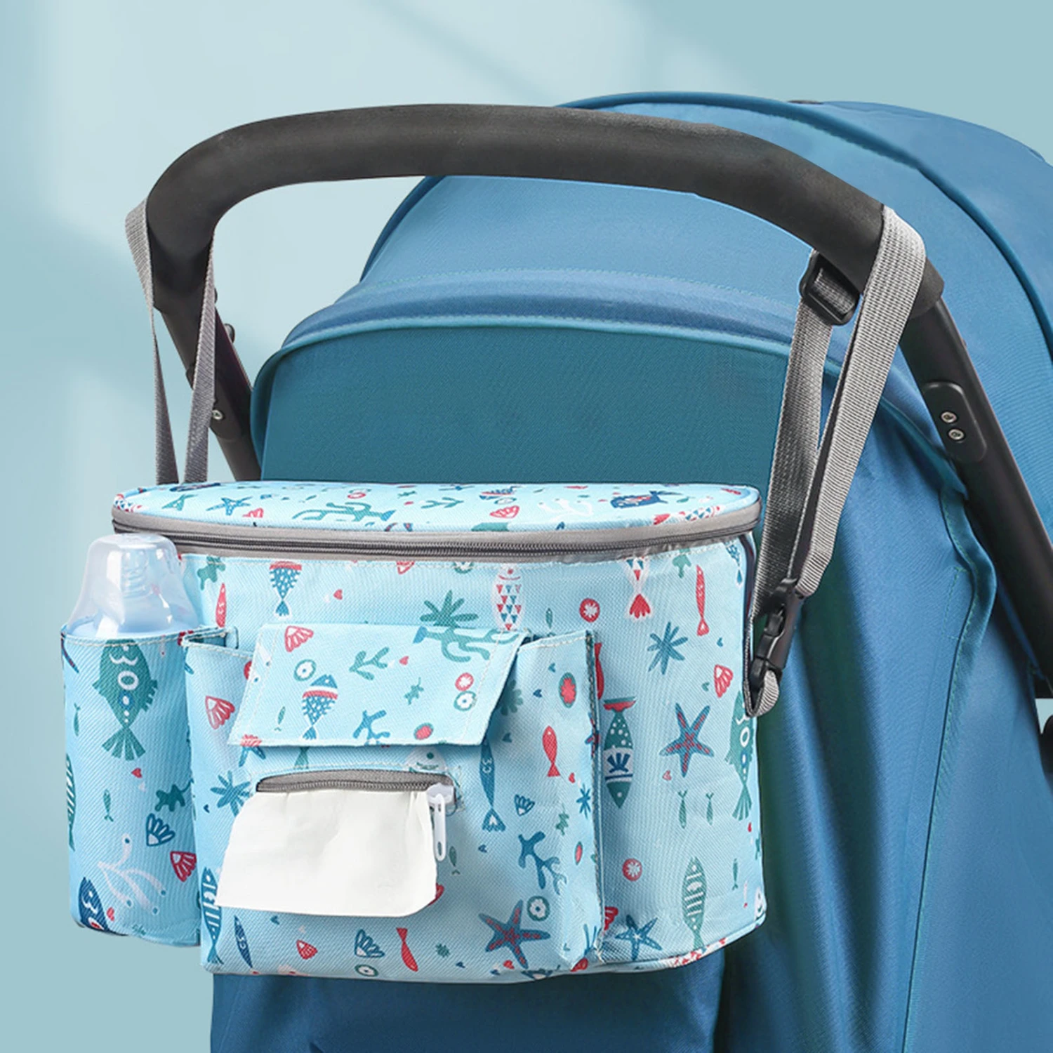 Baby Stroller Bag Multipurpose Large Capacity Bottle Holder Pocket Waterproof Mummy Diaper Storage Bag for Outdoor