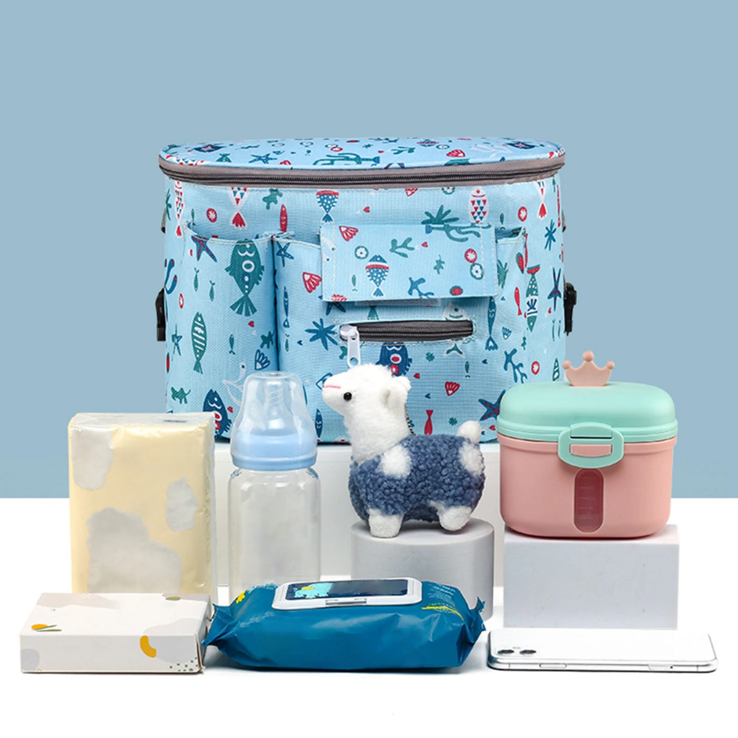 Baby Stroller Bag Multipurpose Large Capacity Bottle Holder Pocket Waterproof Mummy Diaper Storage Bag for Outdoor