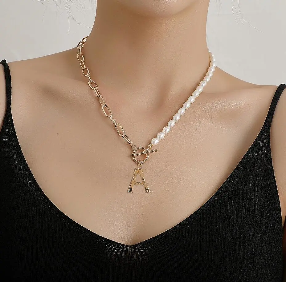 English Letter Pendant Necklace Pearl