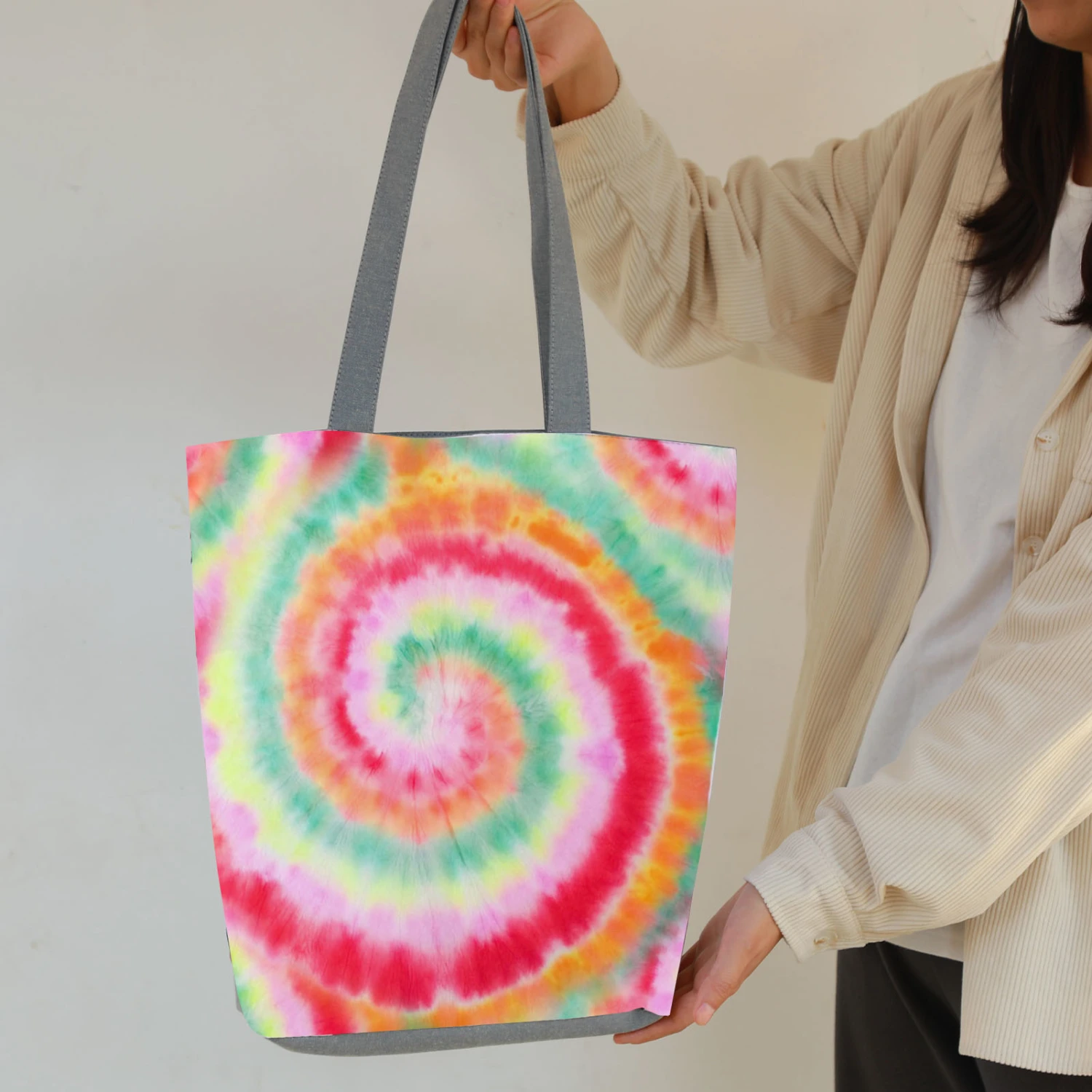 Wide Shoulder Strap Lady Shoulder Pouch Reusable Wear-resistant Tie Dye Print Tote Pouch for Work