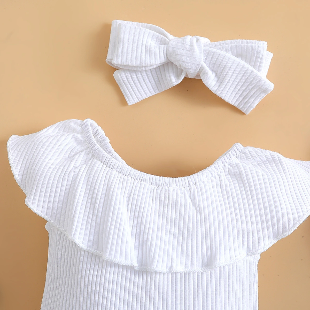 Girls' summer ruffled romper denim flare pants set