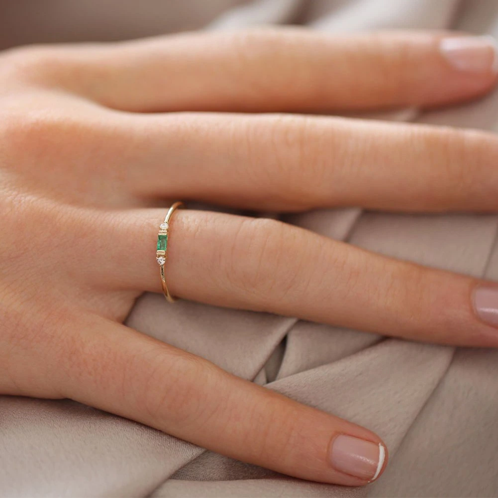 Fashion Women Cubic Zirconia Inlaid Marriage Engagement Slim Ring Jewelry Gift