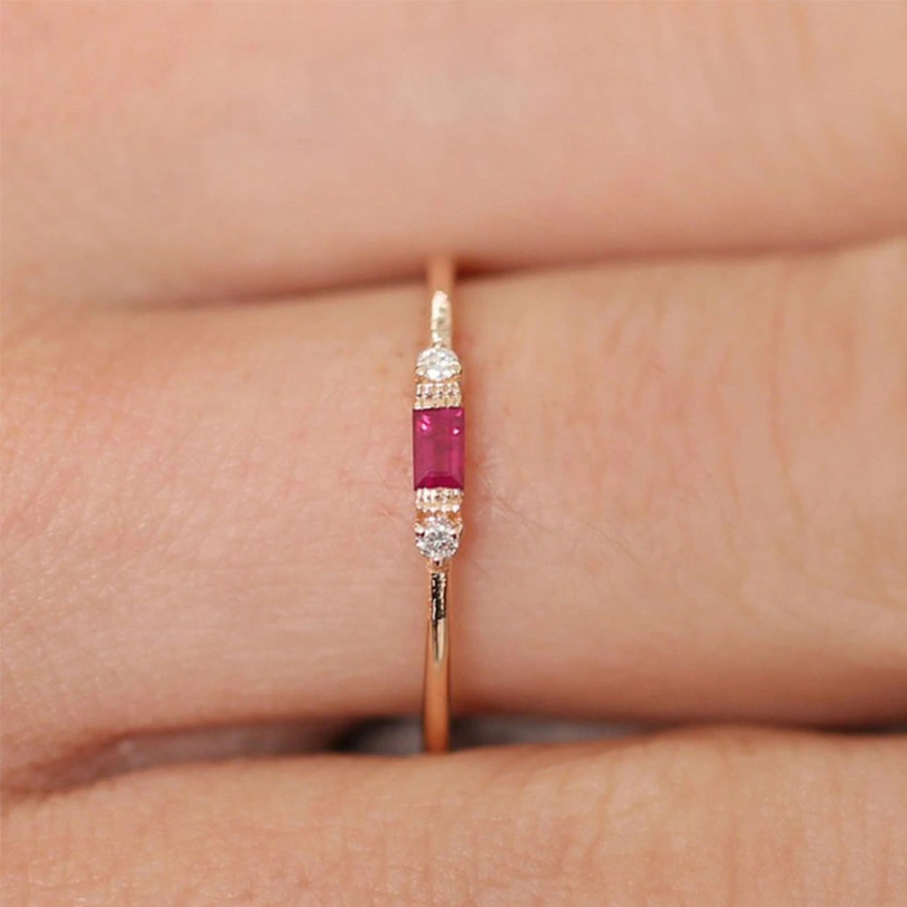 Fashion Women Cubic Zirconia Inlaid Marriage Engagement Slim Ring Jewelry Gift