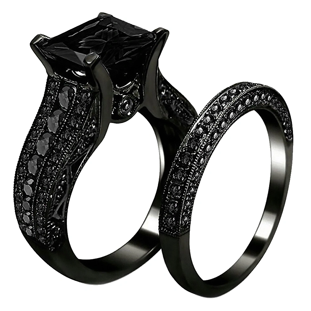 2Pcs/Set Women Square Cubic Zirconia Finger Ring Engagement Wedding Jewelry