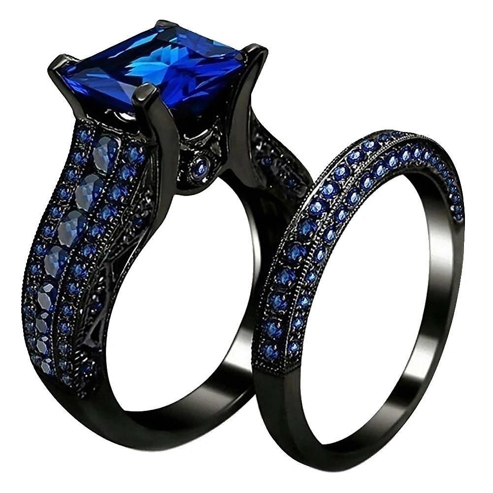 2Pcs/Set Women Square Cubic Zirconia Finger Ring Engagement Wedding Jewelry