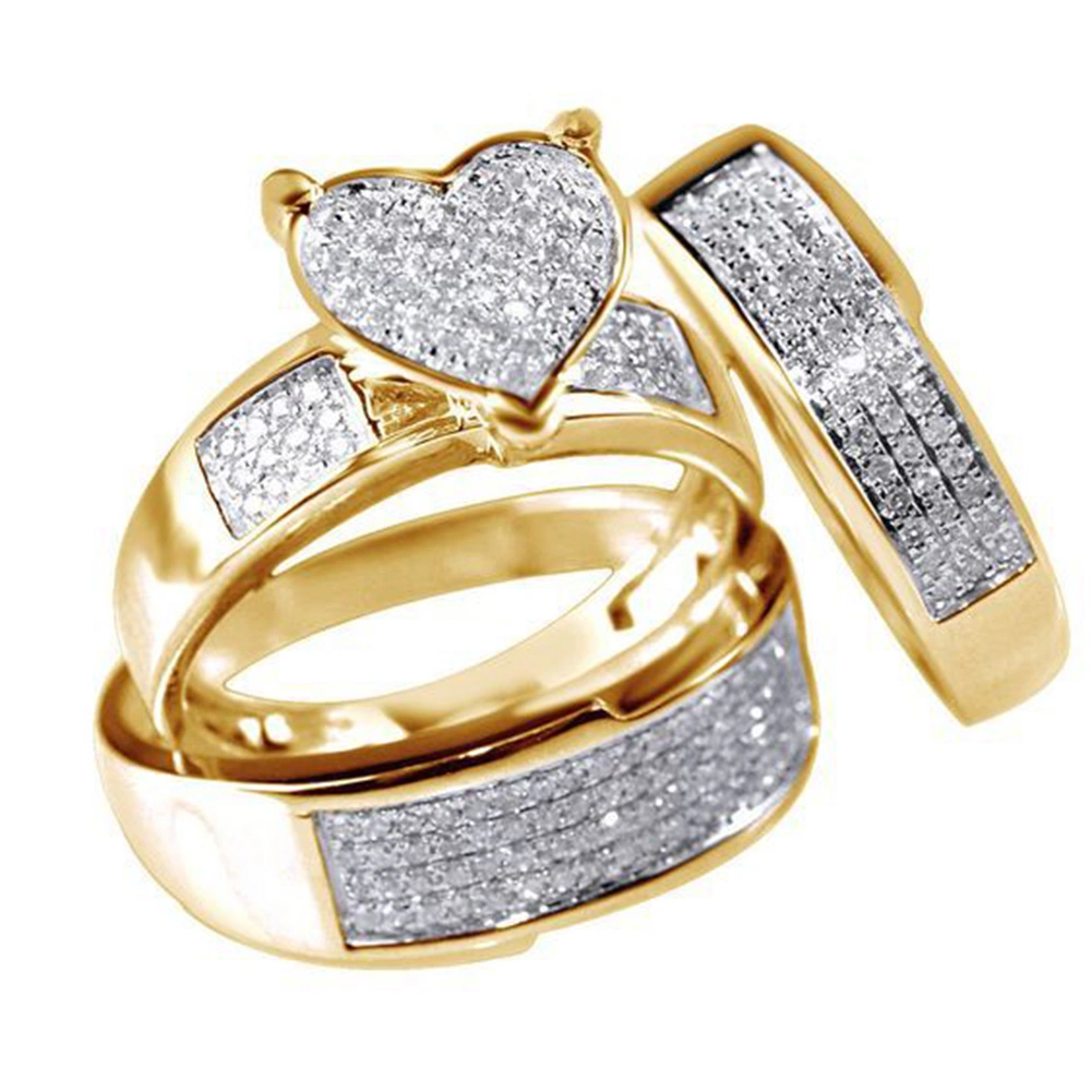 3Pcs/Set Heart Rhinestone Inlaid Stacking Finger Ring Bridal Wedding Jewelry