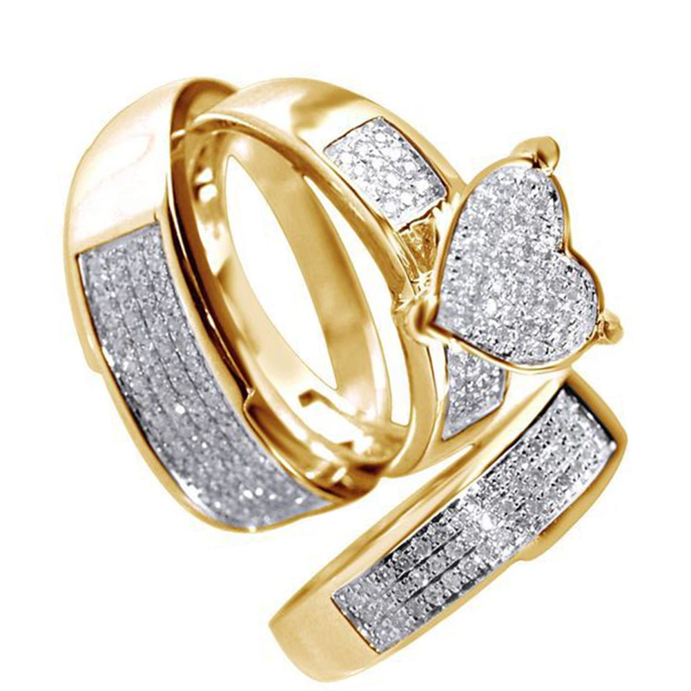 3Pcs/Set Heart Rhinestone Inlaid Stacking Finger Ring Bridal Wedding Jewelry