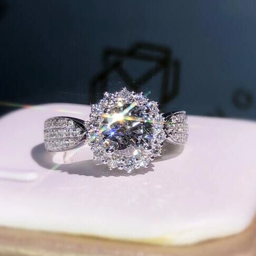 Luxury Women Round Cut Rhinestone Inlaid Finger Ring Proposal Party Jewelry Gift