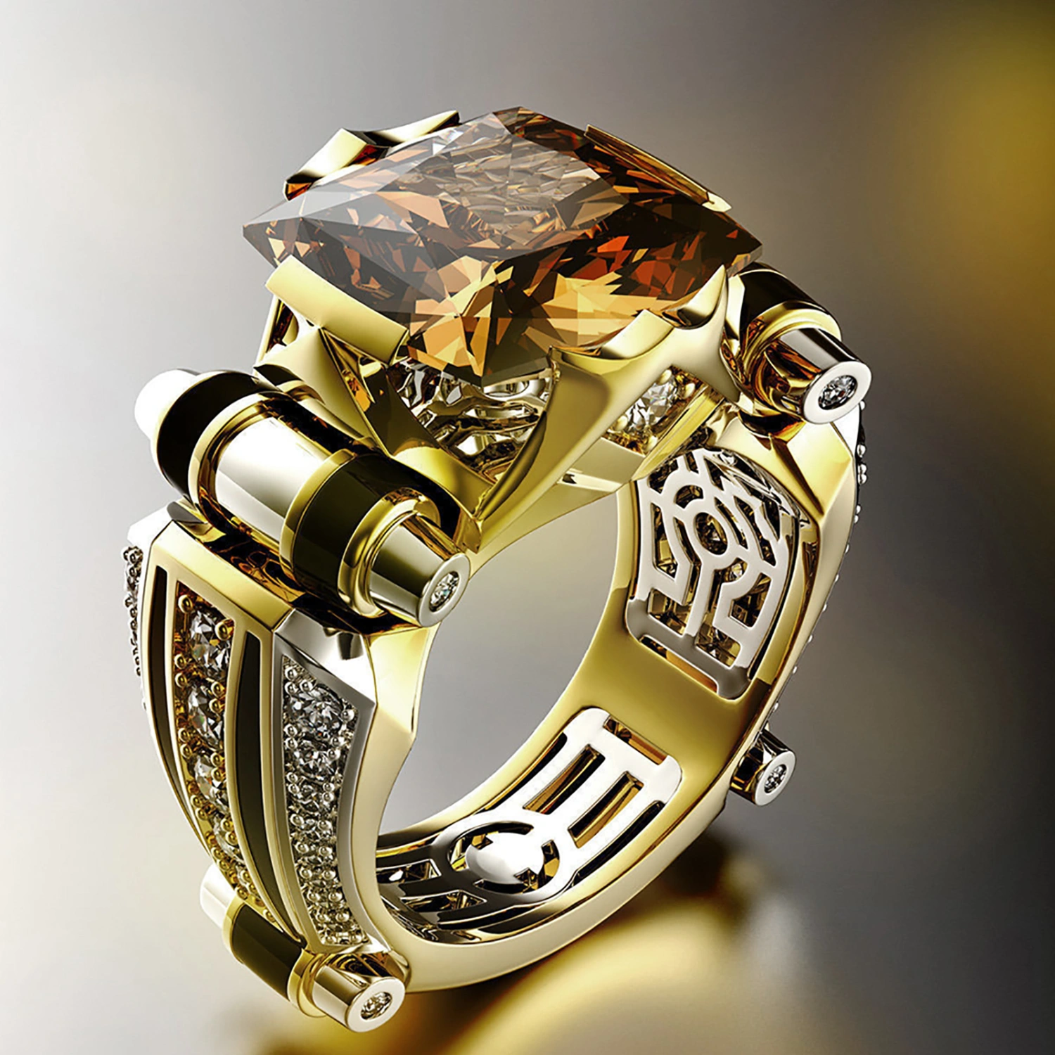 Mens Ring Vintage Jewelry Gift Copper Rhinestone Inlaid Carved Finger Ring for Daily Life