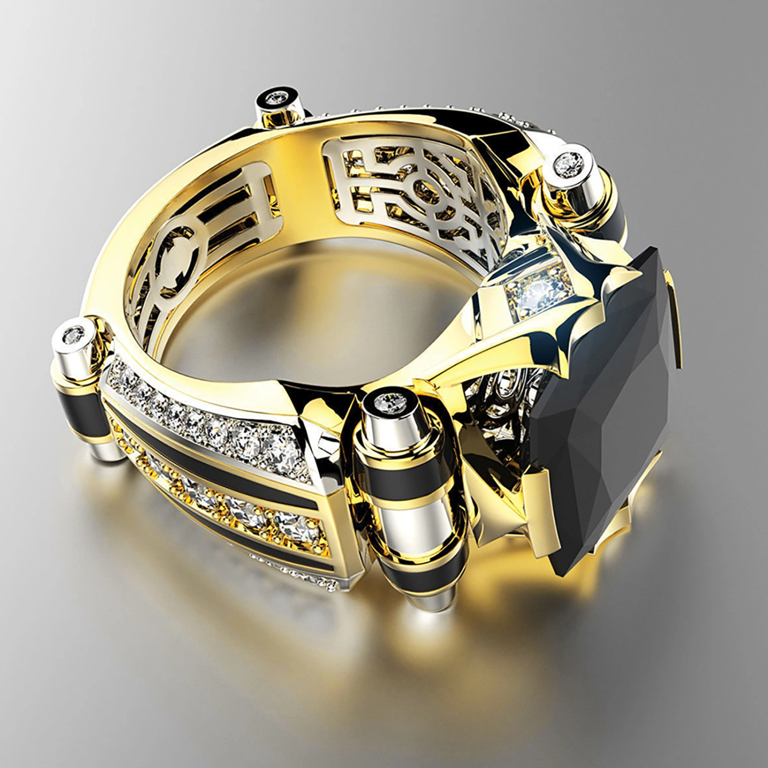 Mens Ring Vintage Jewelry Gift Copper Rhinestone Inlaid Carved Finger Ring for Daily Life