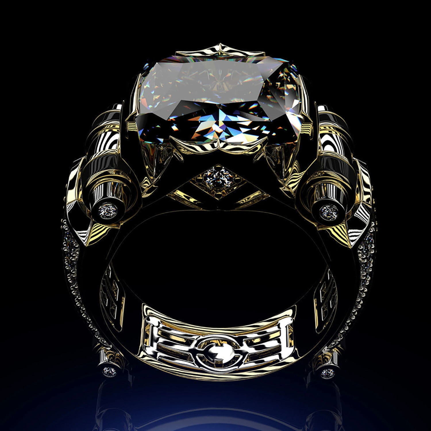 Mens Ring Vintage Jewelry Gift Copper Rhinestone Inlaid Carved Finger Ring for Daily Life
