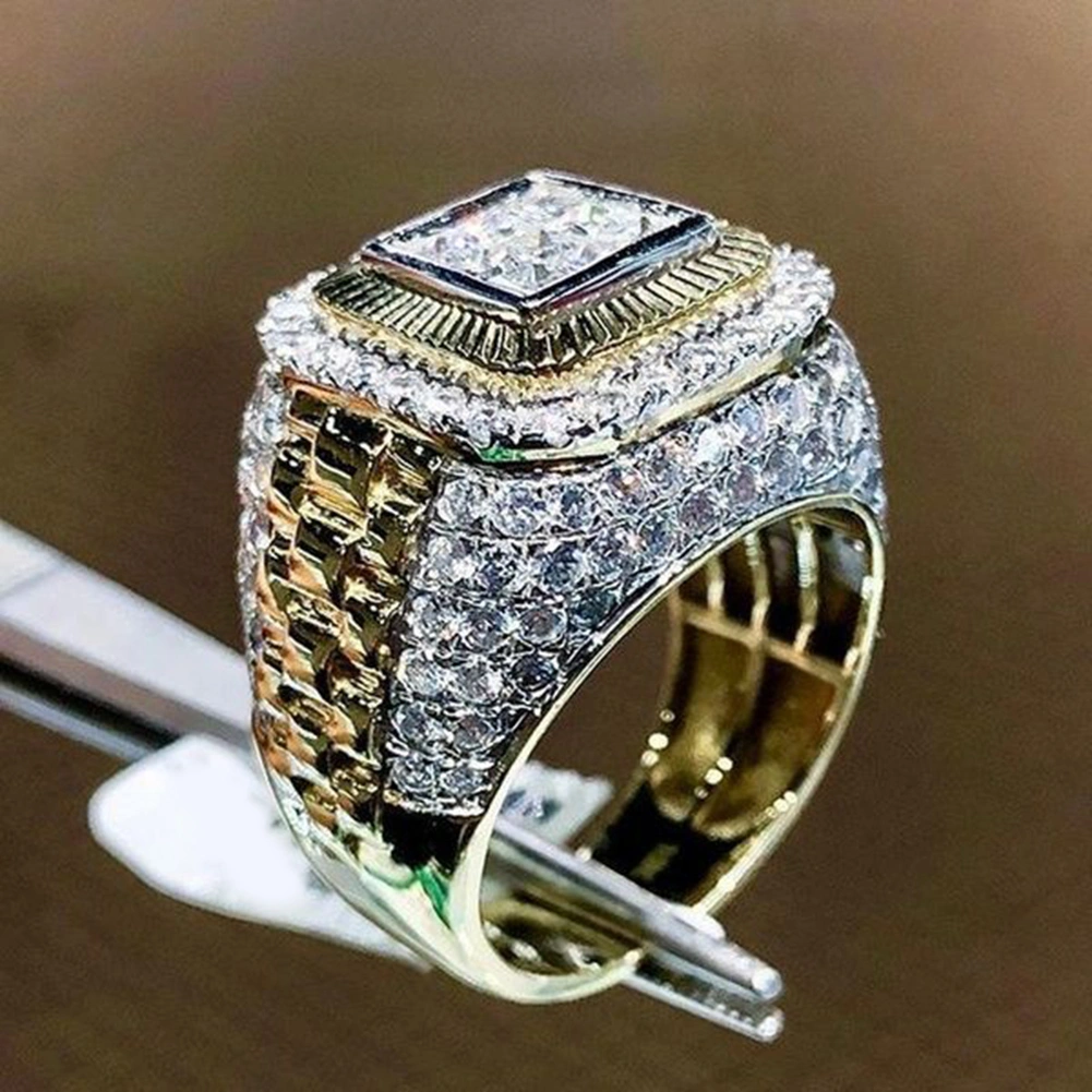 Luxury Men Rhinestone Inlaid Finger Ring Hip Hop Wedding Engagement Jewelry Gift