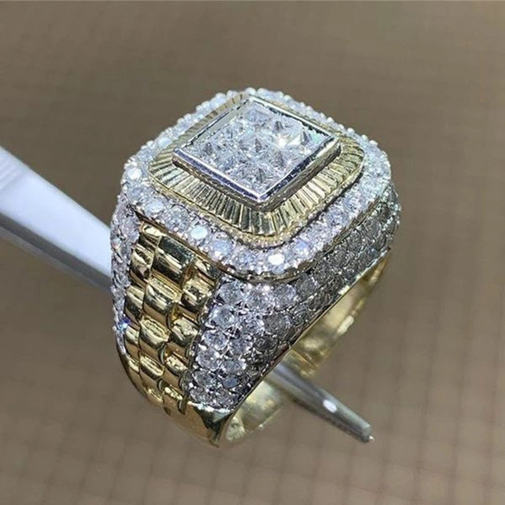 Luxury Men Rhinestone Inlaid Finger Ring Hip Hop Wedding Engagement Jewelry Gift