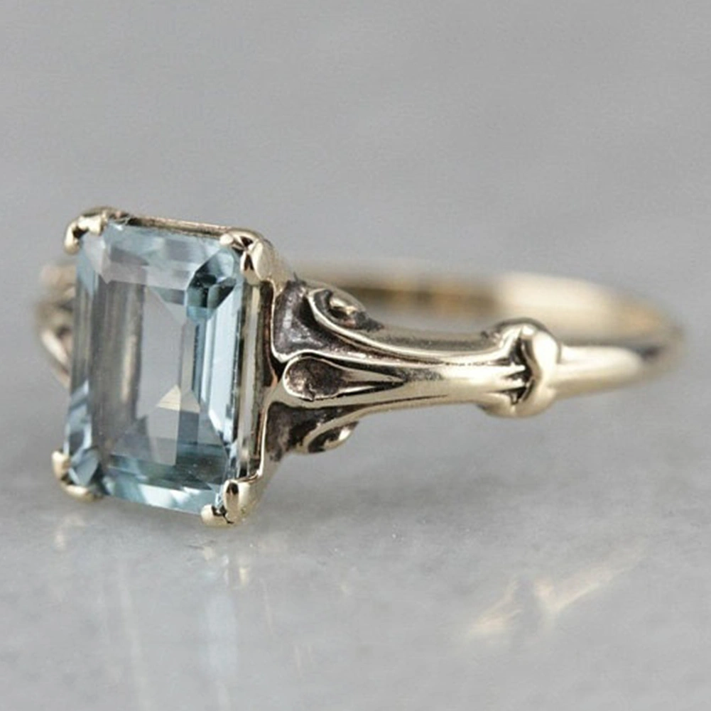 Elegant Women Faux Square Topaz Ring Bride Wedding Engagement Party Jewelry Gift