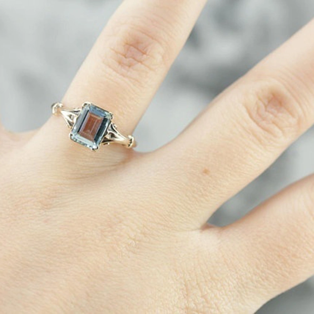 Elegant Women Faux Square Topaz Ring Bride Wedding Engagement Party Jewelry Gift