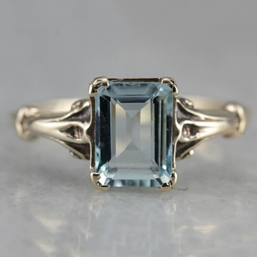 Elegant Women Faux Square Topaz Ring Bride Wedding Engagement Party Jewelry Gift