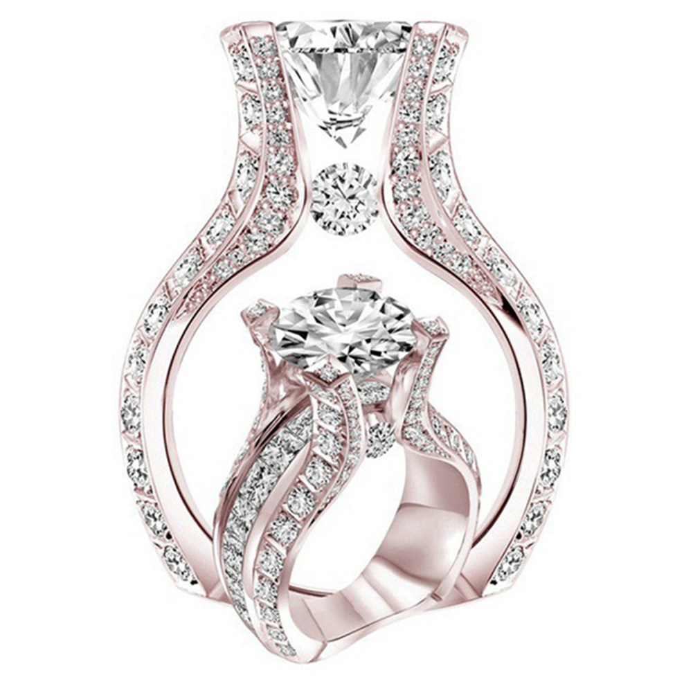 Luxury Shiny Cubic Zirconia Rhinestone Inlaid Ring Bridal Wedding Jewelry Gift