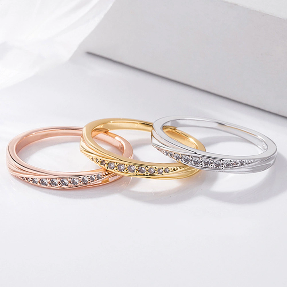 Round Cubic Zirconia Inlaid Women Wedding Engagement Finger Ring Jewelry Gift