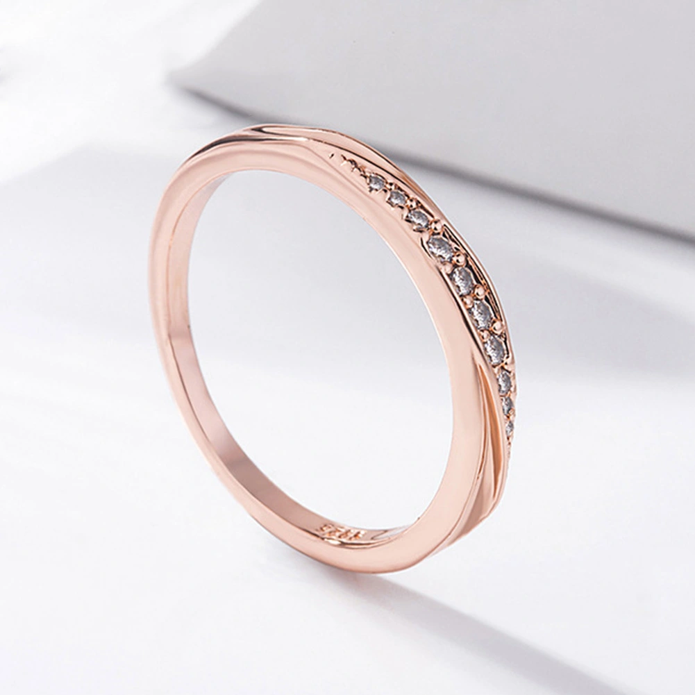 Round Cubic Zirconia Inlaid Women Wedding Engagement Finger Ring Jewelry Gift