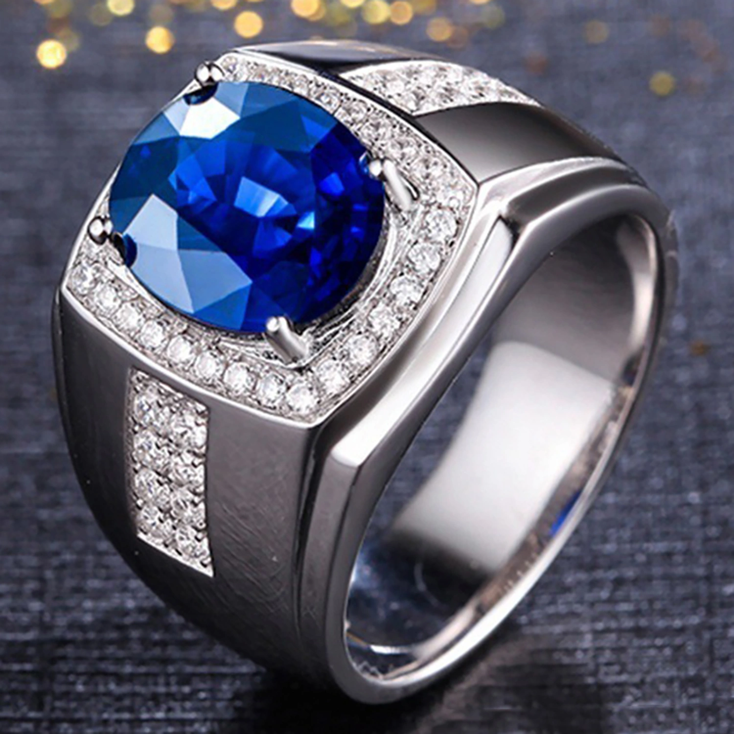 Luxury Men Cubic Zirconia Rhinestones Inlaid Finger Ring Jewelry Gift
