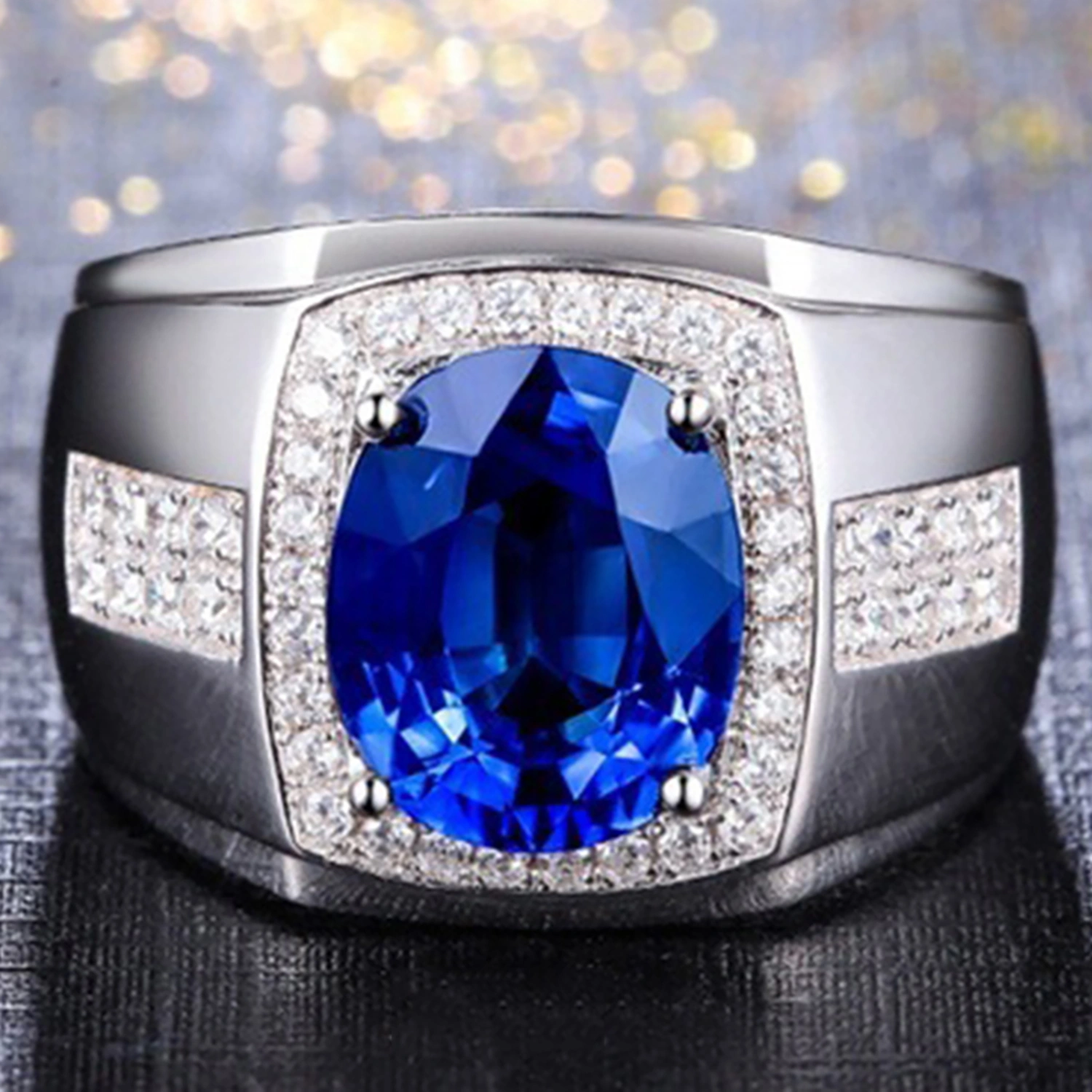 Luxury Men Cubic Zirconia Rhinestones Inlaid Finger Ring Jewelry Gift
