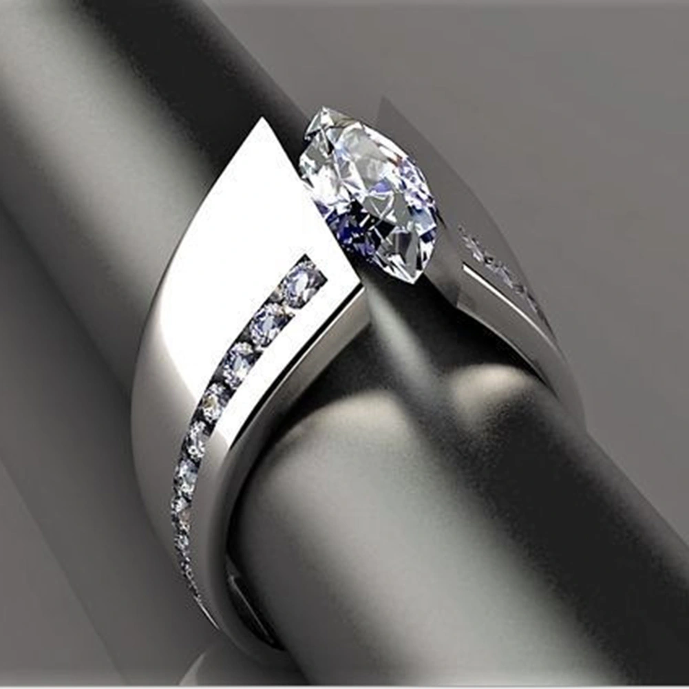 Fashion Women Marquise Cut Cubic Zirconia Geometric Ring Wedding Jewelry Gift