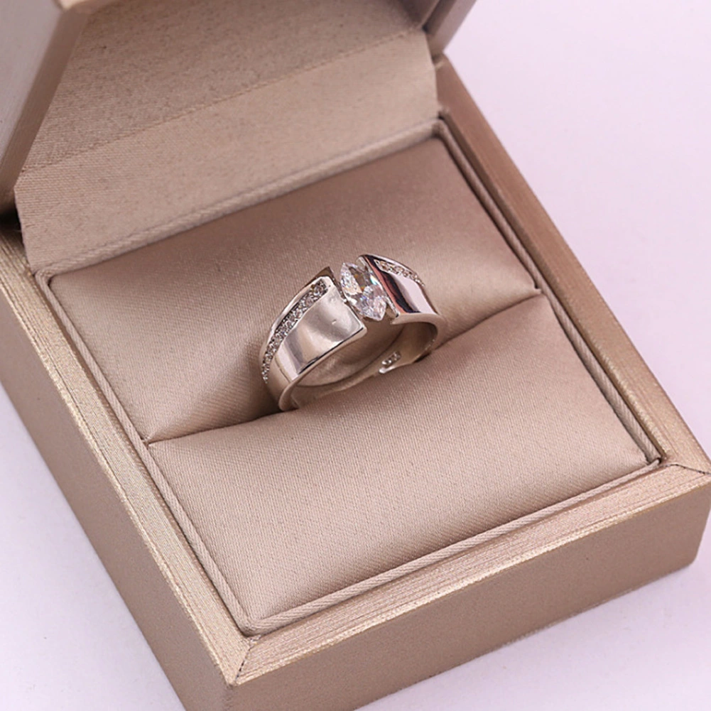 Fashion Women Marquise Cut Cubic Zirconia Geometric Ring Wedding Jewelry Gift