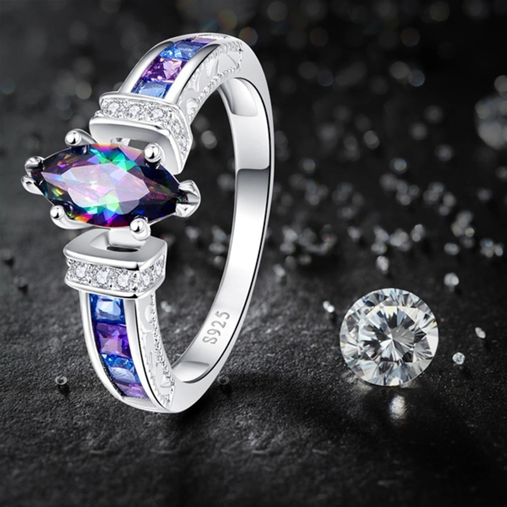 Women Fashion Multicolor Marquise Cut Cubic Zirconia Inlaid Finger Ring Jewelry