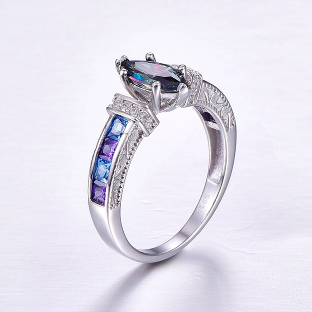 Women Fashion Multicolor Marquise Cut Cubic Zirconia Inlaid Finger Ring Jewelry