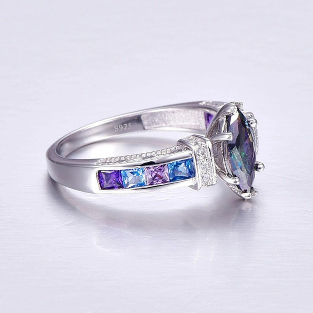 Women Fashion Multicolor Marquise Cut Cubic Zirconia Inlaid Finger Ring Jewelry