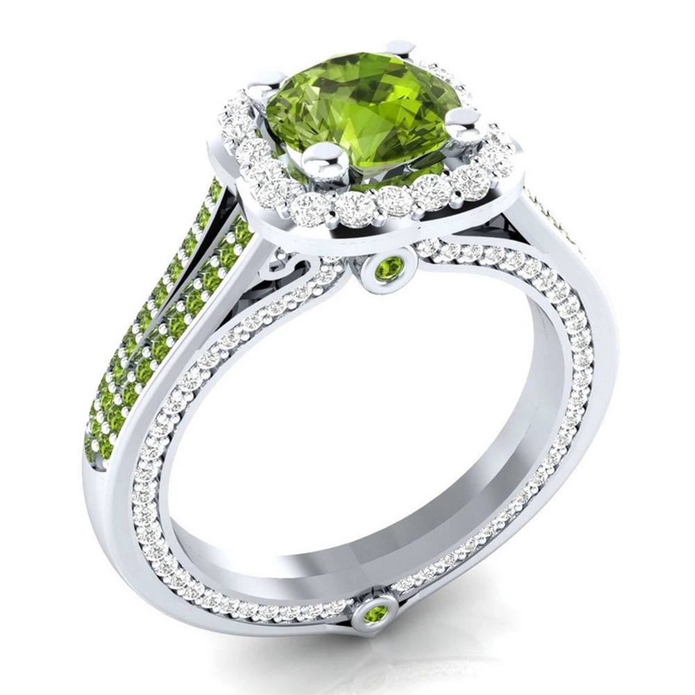 Women Fashion Faux Peridot Topaz Inlaid  Wedding Party Finger Ring Jewelry Gift