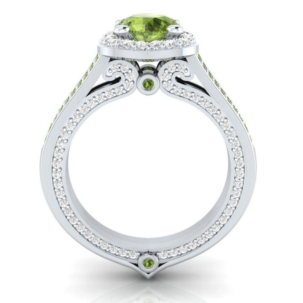 Women Fashion Faux Peridot Topaz Inlaid  Wedding Party Finger Ring Jewelry Gift
