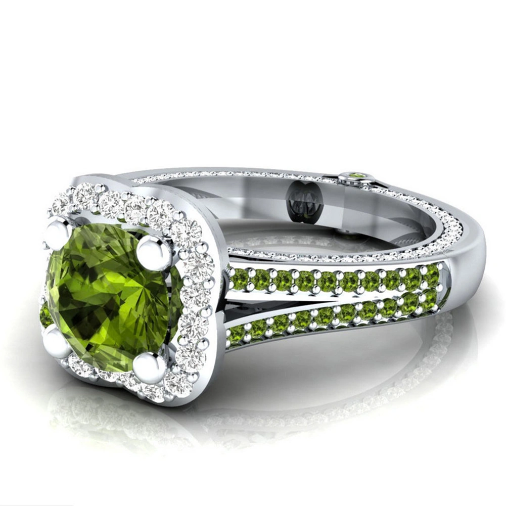 Women Fashion Faux Peridot Topaz Inlaid  Wedding Party Finger Ring Jewelry Gift