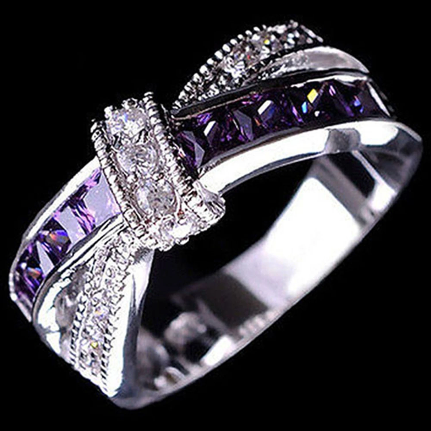Ring Rhinestone Inlaid Decorative Alloy Cross Design Finger Band for Party