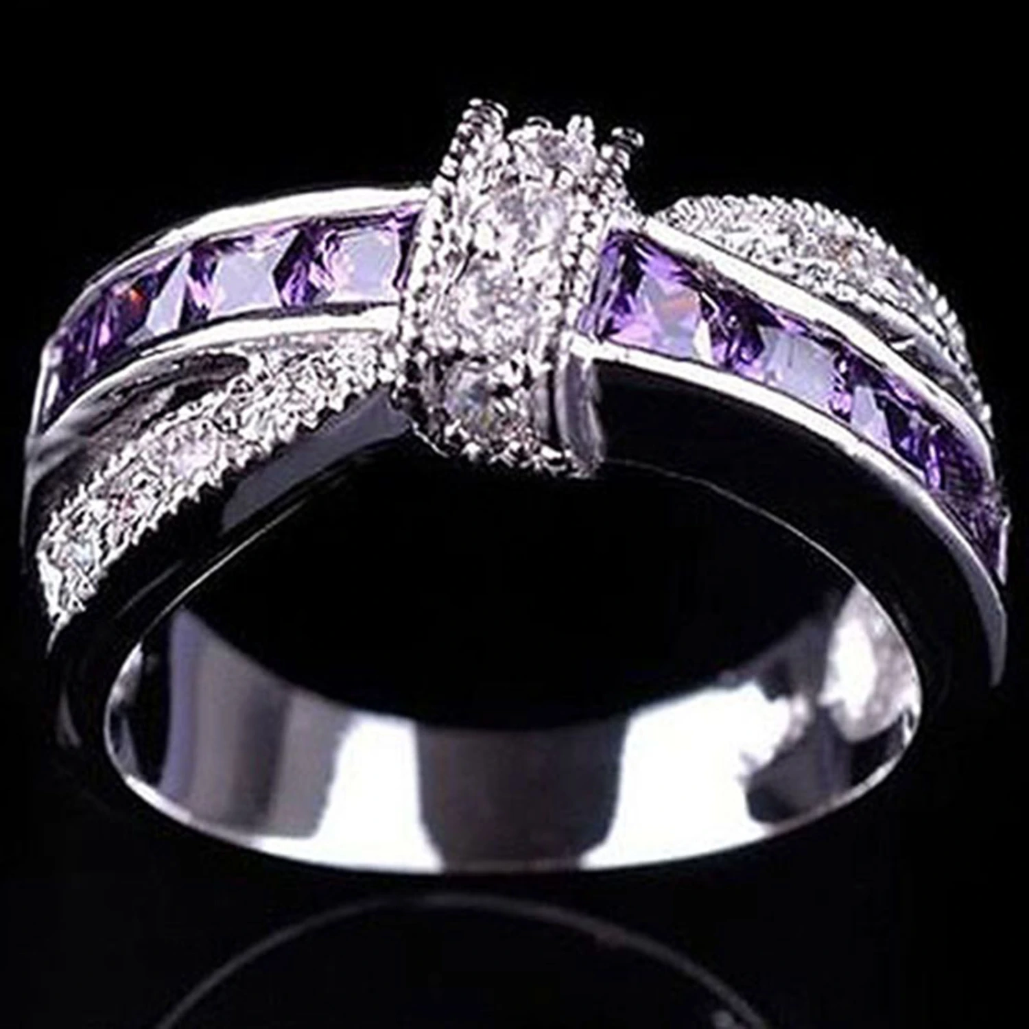 Ring Rhinestone Inlaid Decorative Alloy Cross Design Finger Band for Party