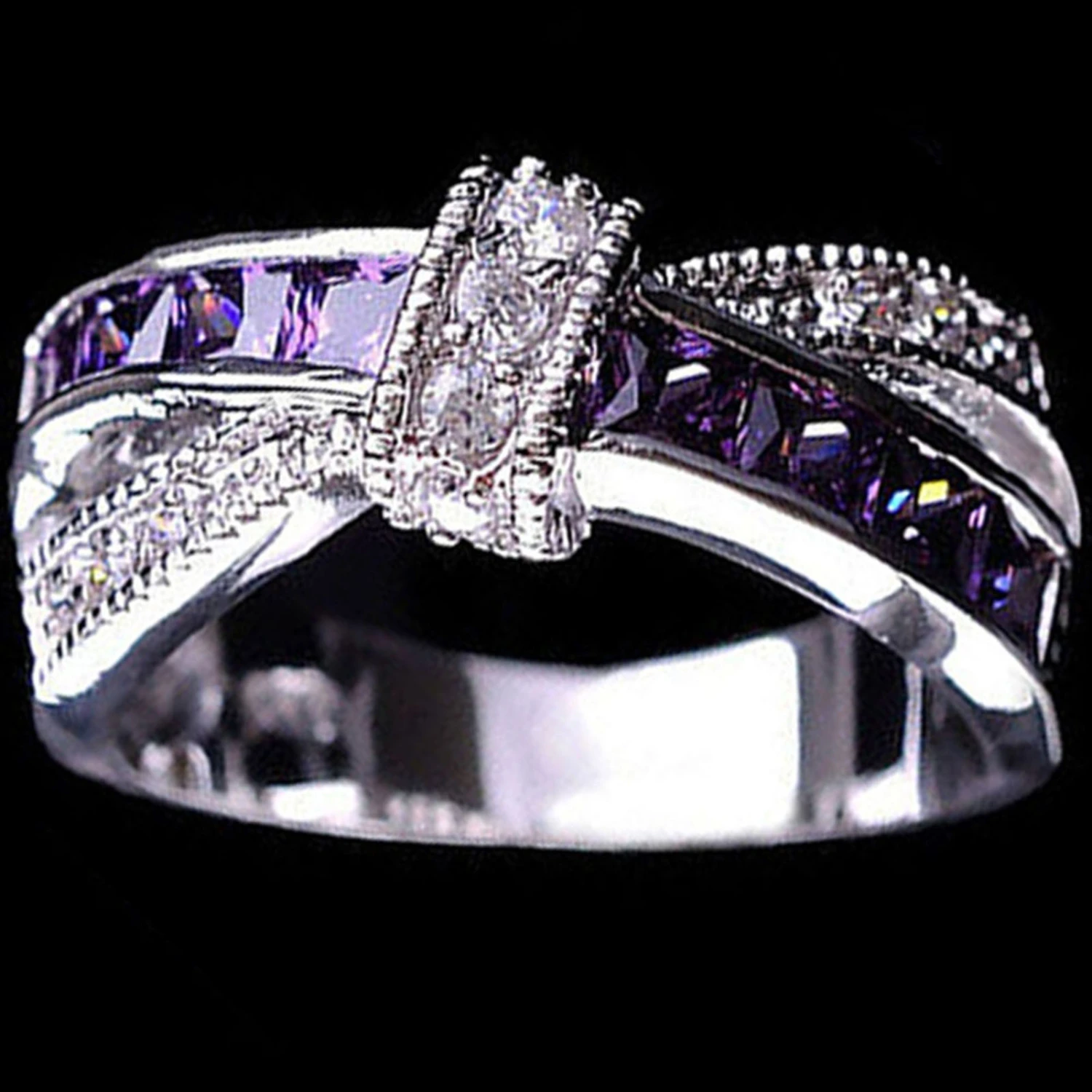Ring Rhinestone Inlaid Decorative Alloy Cross Design Finger Band for Party