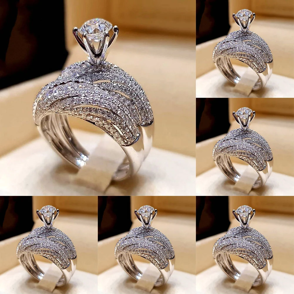 Vintage Women Round Wedding Charm Finger Ring Rhinestone Party Jewelry Gifts