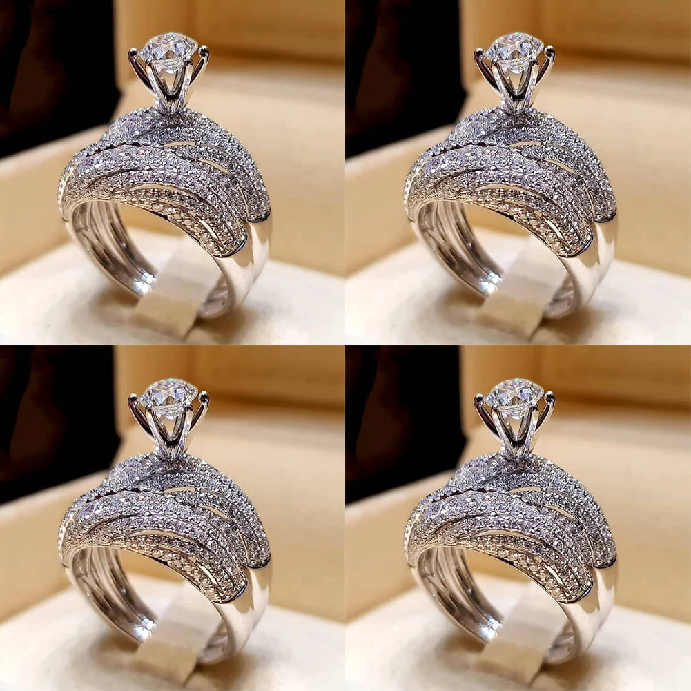 Vintage Women Round Wedding Charm Finger Ring Rhinestone Party Jewelry Gifts