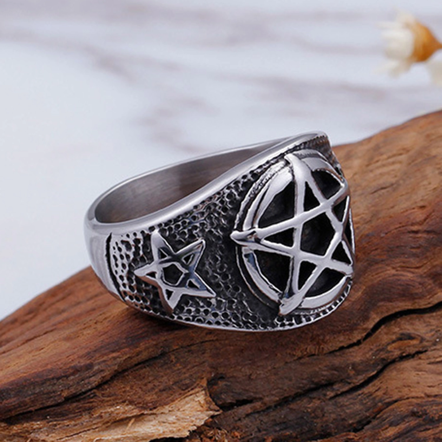 Men Titanium Steel Five-pointed Star Index Finger Geometric Ring Jewelry Gift