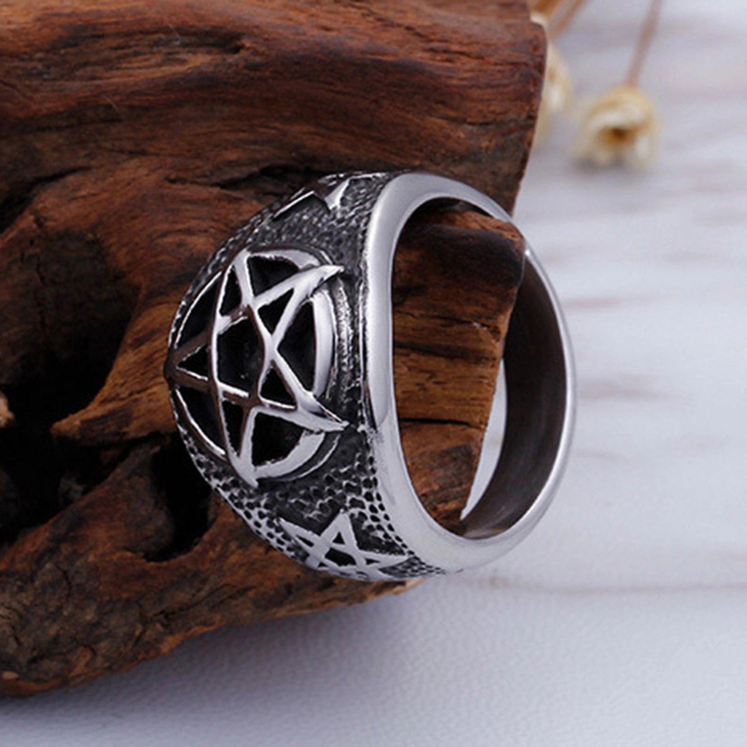 Men Titanium Steel Five-pointed Star Index Finger Geometric Ring Jewelry Gift